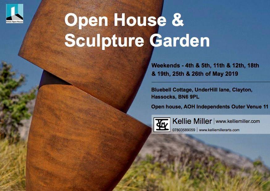 Open House & Sculpture Garden 2019: Flyer de l'exposition de sculpture d'extérieur en acier corten & inox de Félix Valdelièvre, galerie Kellie Miller, Brighton