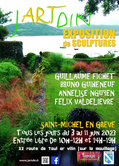 Affiche de l'exposition collective de sculpture contemporaines à Saint-Michel en Grève en Juin 2023 - Exposition d'une sélection de sculptures de Félix Valdelièvre